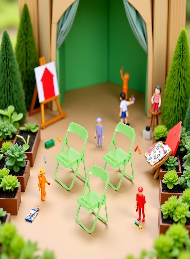 Zhuluck 3 Pcs Green Mini Folding Chairs, Dollhouse Folding Chair Miniature Novelty Mini Folding Chair Phone Holder 1:12 Scale Action Figure Accessories for Desktop Dollhouse Decor - Image 5